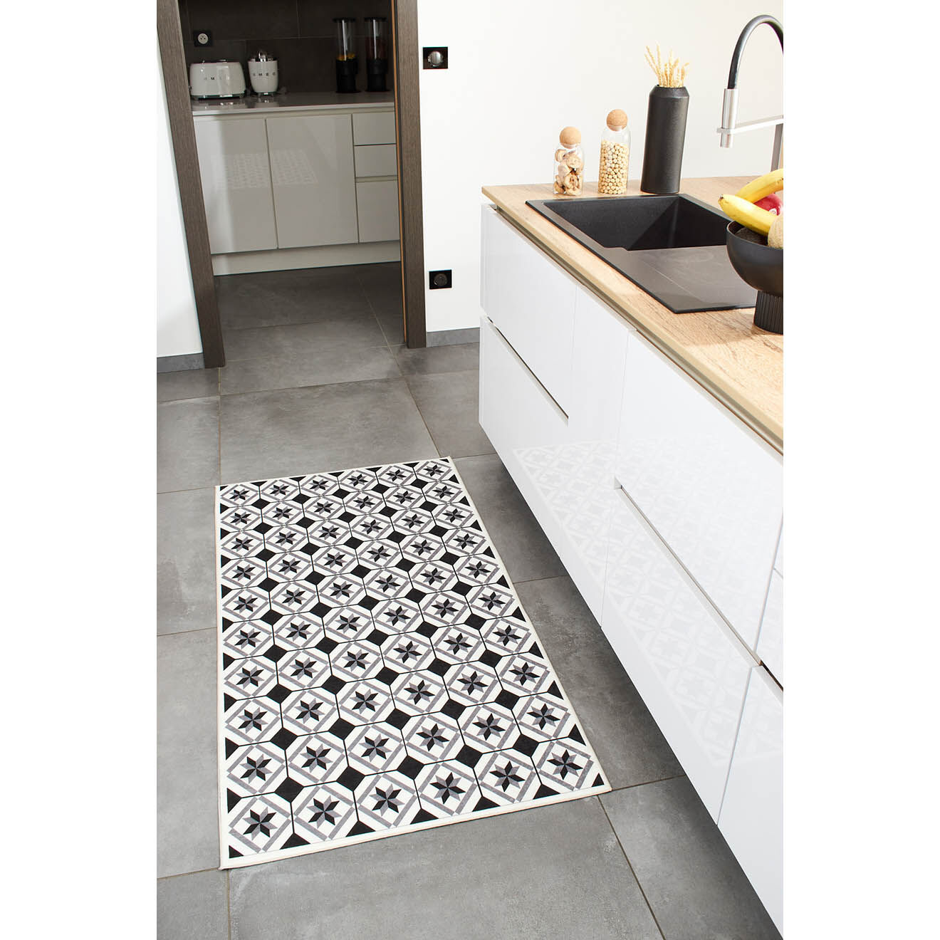 Nazar Rugs Tapis Azulejo 754 noir - 80x150 cm