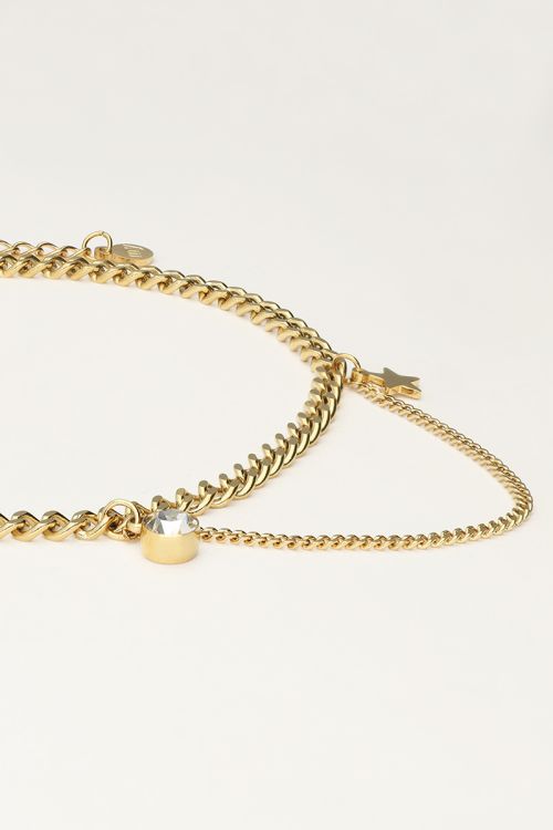 Schakel enkelbandje met strass steentje & sterretje
