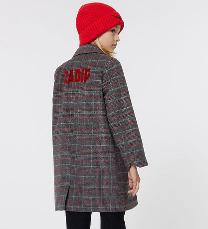Zadig & Voltaire Frakke - Akryl/Uld - Gråternet m. R?d
