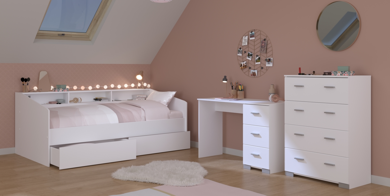 4-teiliges Kinderzimmer SLEEP 44 - weiß - mit 2 Bettschubkästen