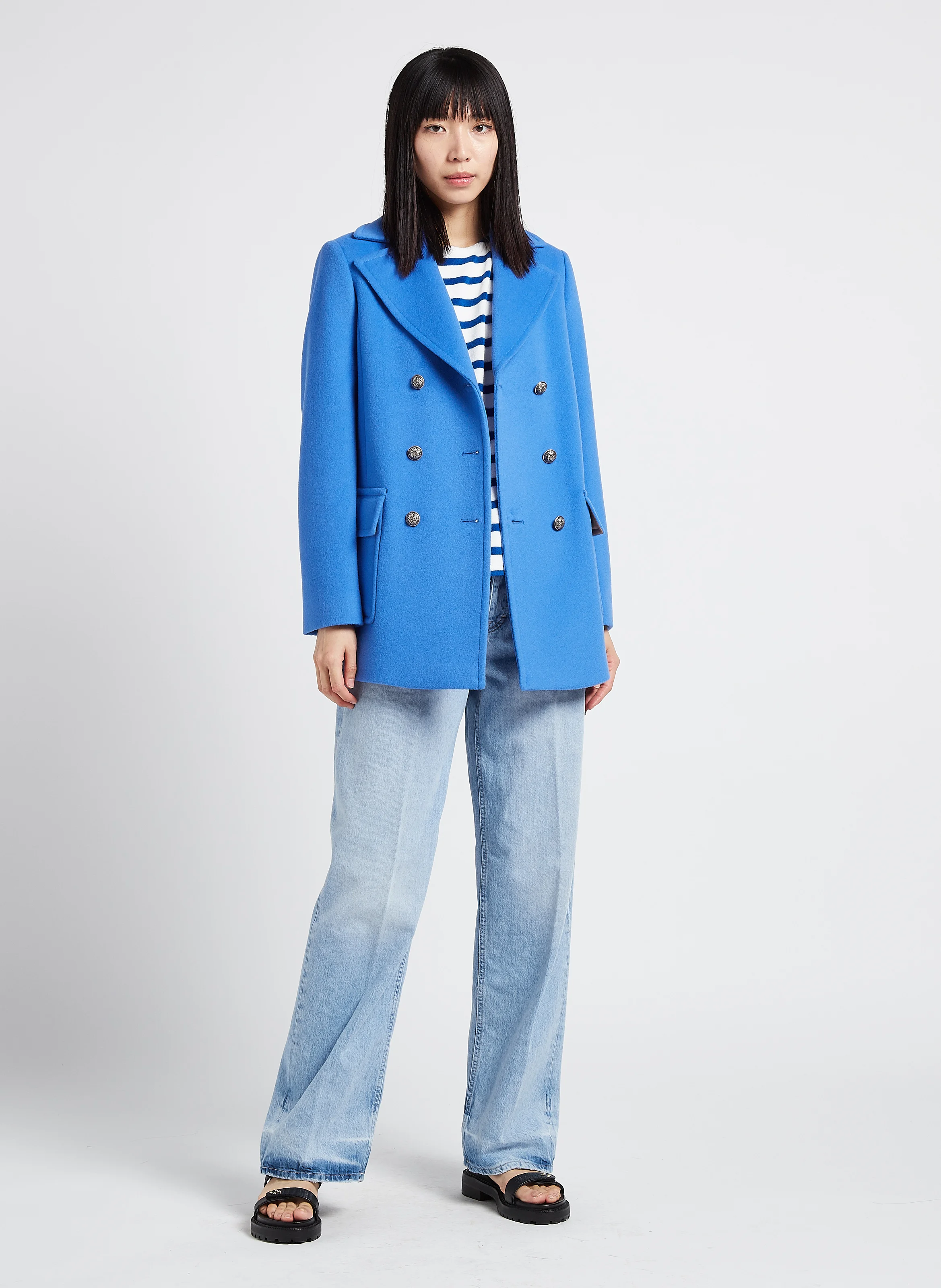 SALATO - Manteau court col tailleur en laine | Bleu