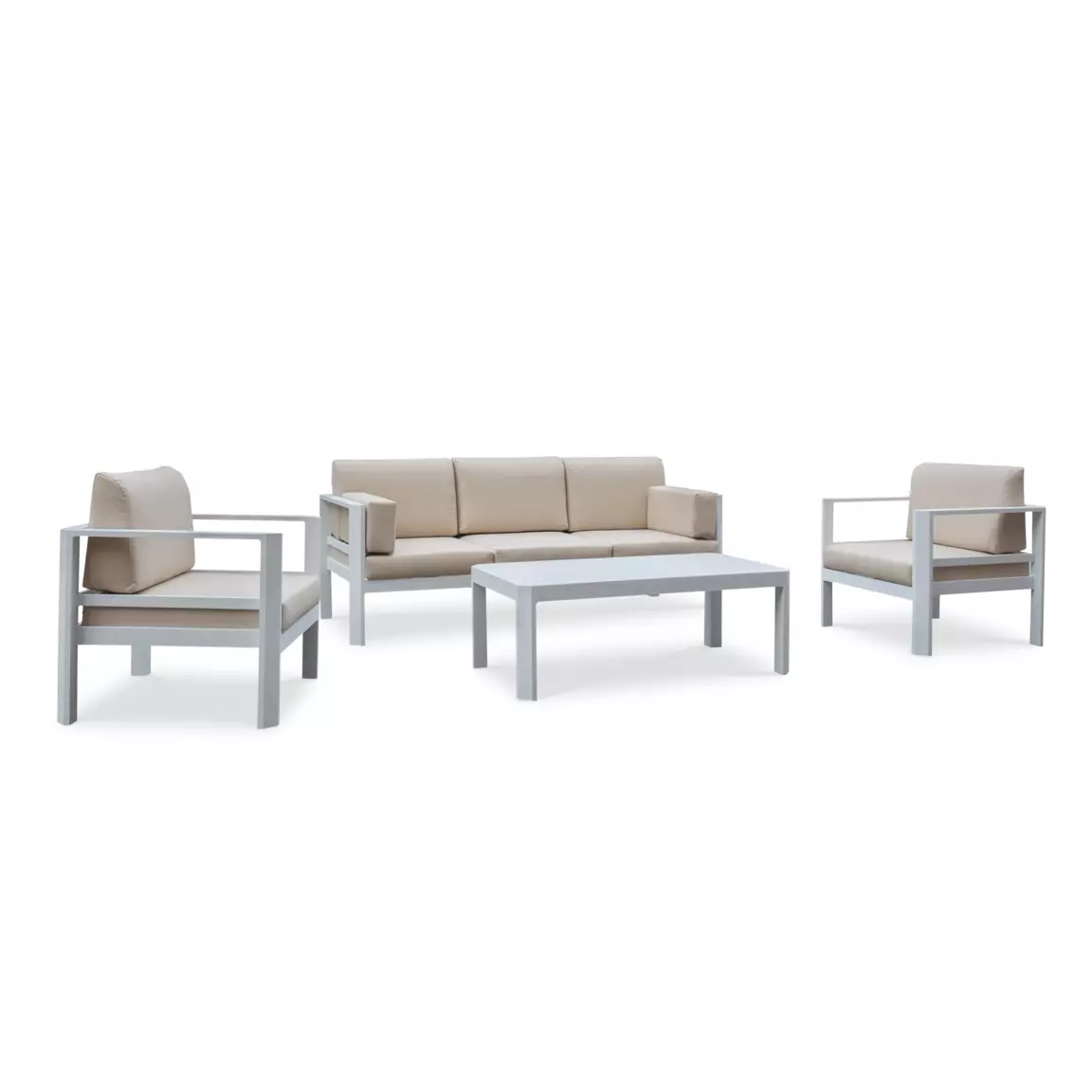 Salon de jardin en aluminium 5 places Ostara Blanc et taupe