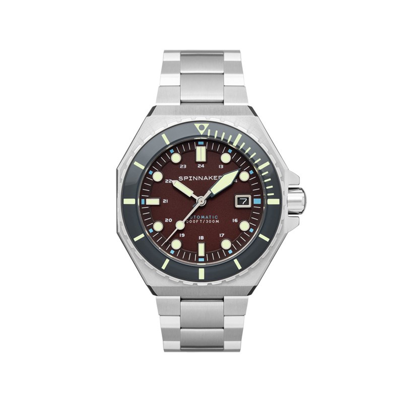 Montre homme automatique japonais Spinnaker - Bracelet acier inoxydable - 3 aiguilles avec date, lunette tournante
