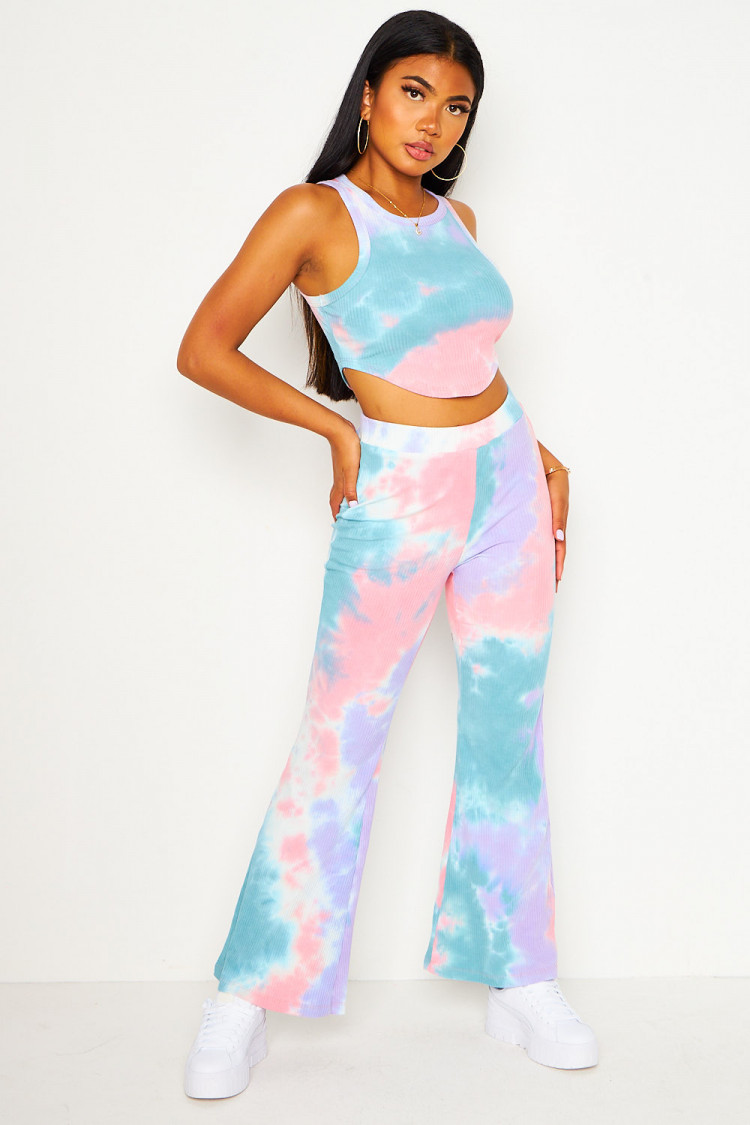 Ensemble tie and dye violet/bleu débardeur + pantalon