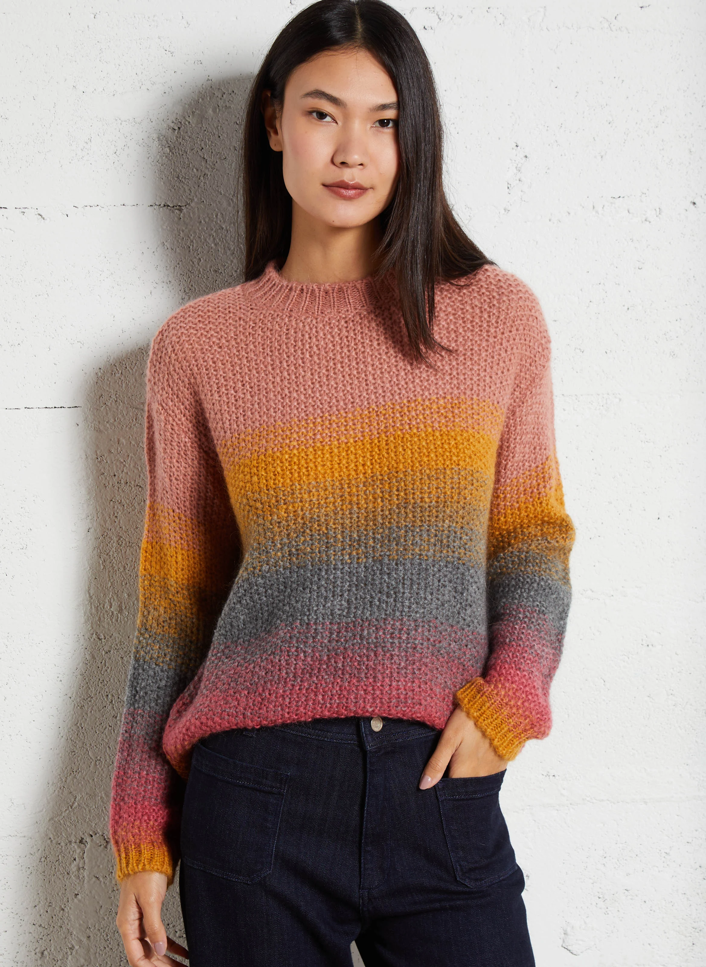 MALILI - Pull droit en maille dégradée| Rose