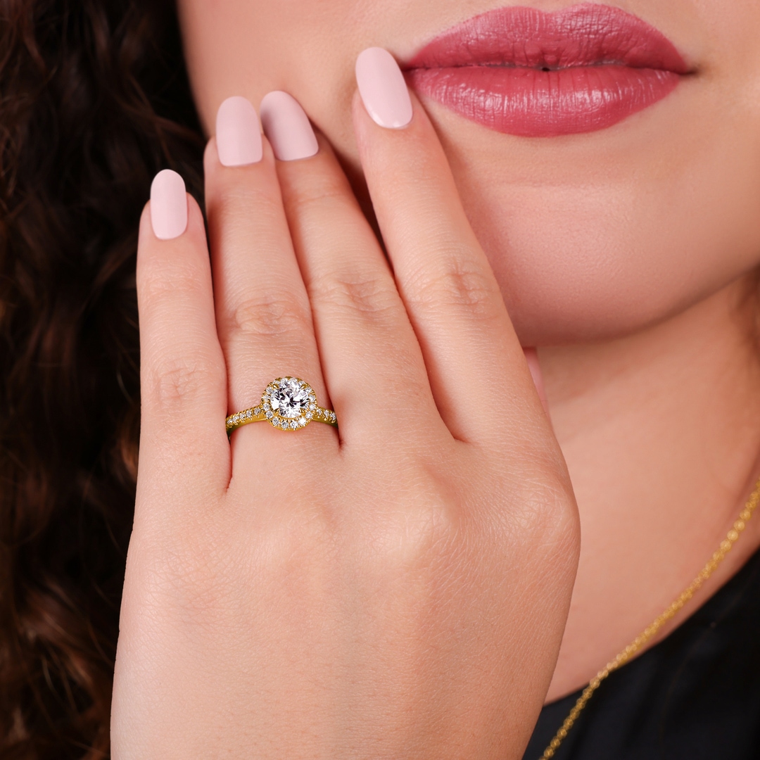 Halo Diamantring 750/18 K Gelbgold 0.99 ct G/si