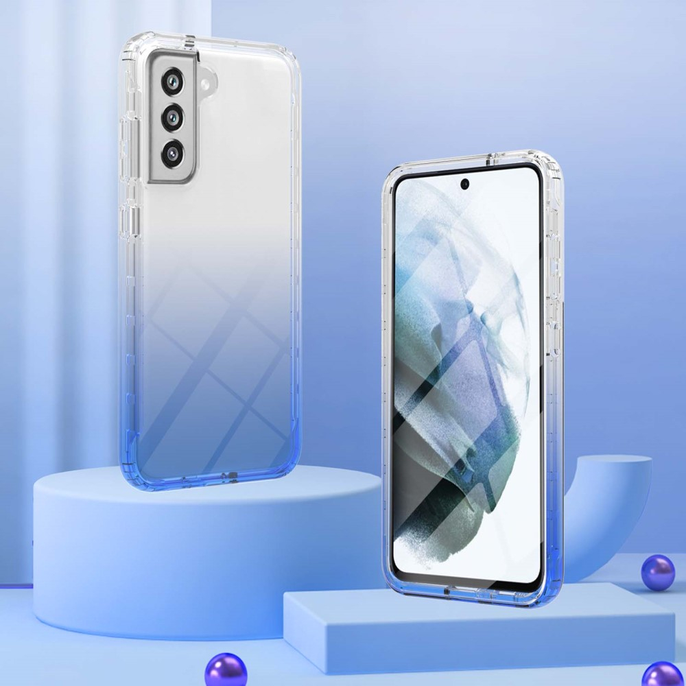 (2-tlg.) Samsung Galaxy S21 FE 5G Hybrid TPU Hülle mit Farbverlauf - Blau / Transparent