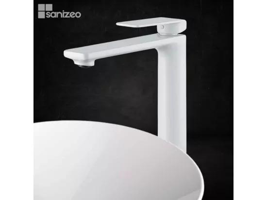 Robinet Mitigeur de Lavabo anti-calcaire Bec Haut Blanc Mat IMEX FIYI BDF016-3BL