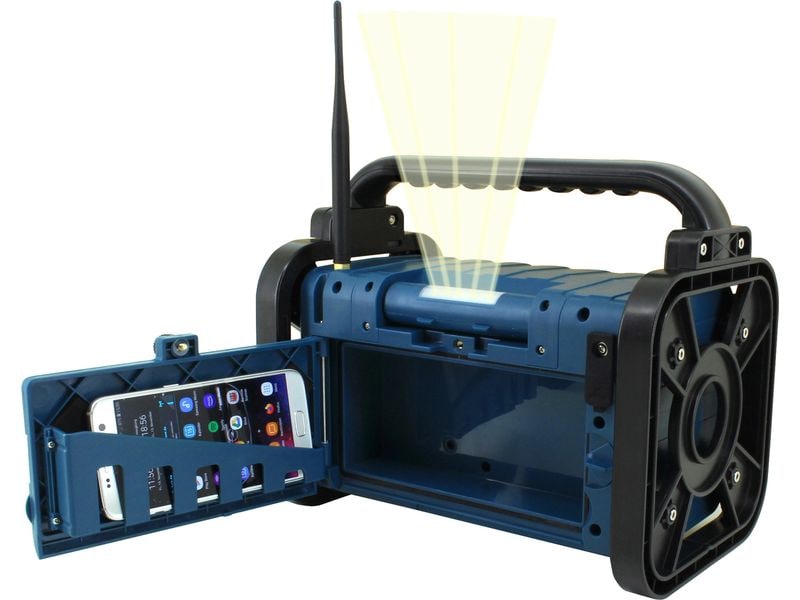 soundmaster Baustellenradio DAB85BL Blau DAB /UKW Baustellen-/Gartenradio mit Bluetooth, LED-Arbeitsleuchte und Akku