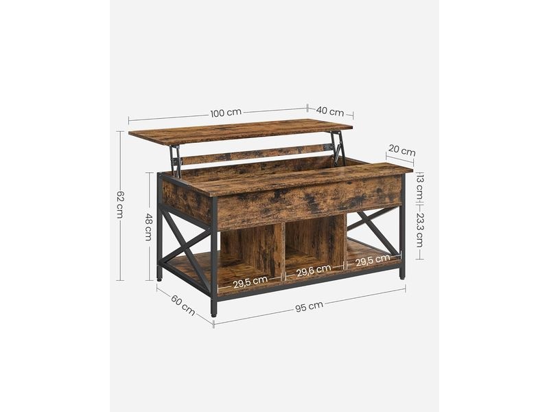 VASAGLE Couchtisch Industrial 100 x 48 cm/62 cm, Braun Höhenverstellbarer Couchtisch