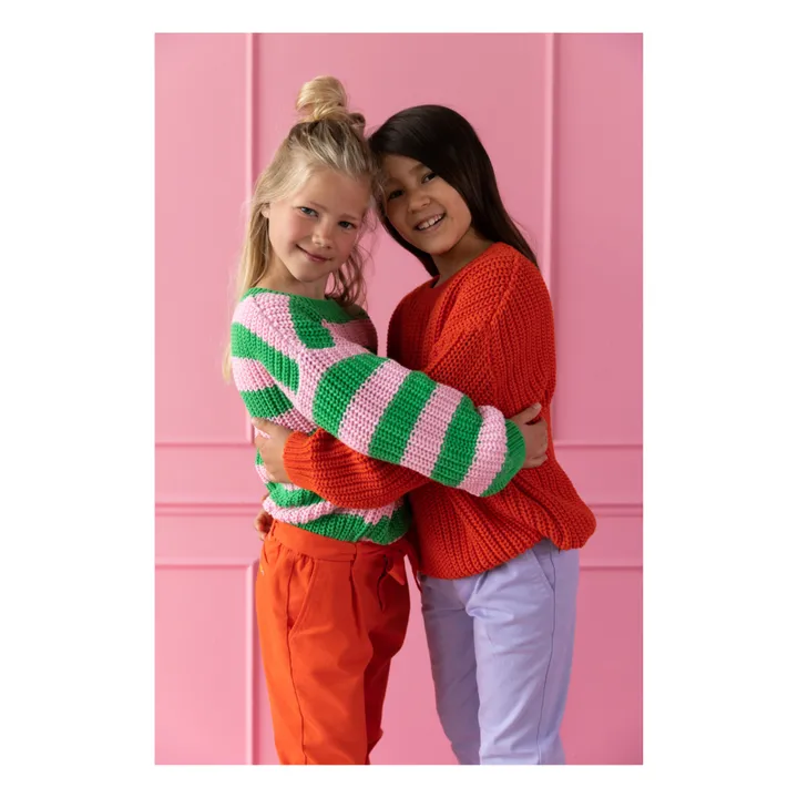 Yuki Pull Chunky Rayure Coton Bio | Vert