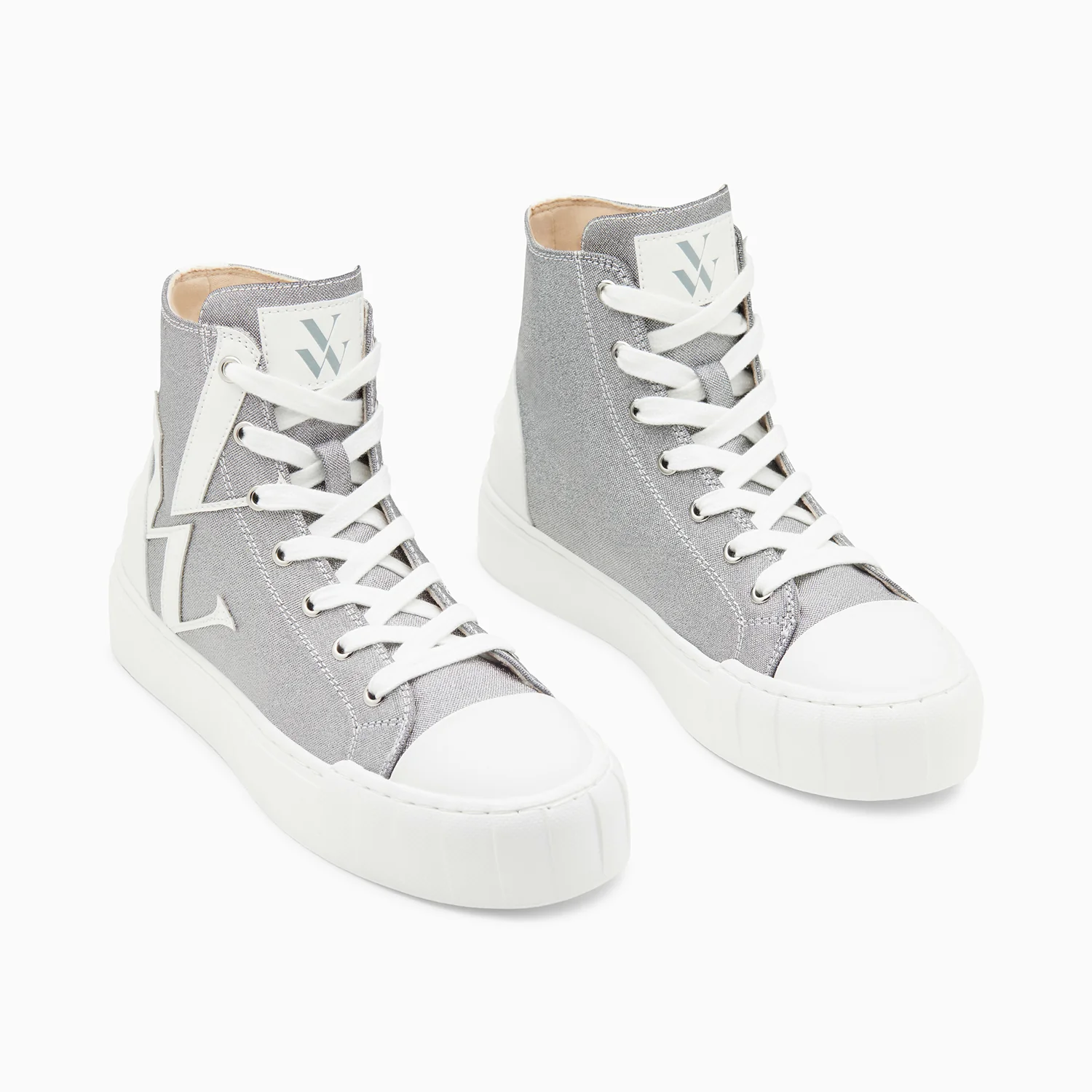 Sneakers-Baskets monogramme Valentina montantes argent à paillettes