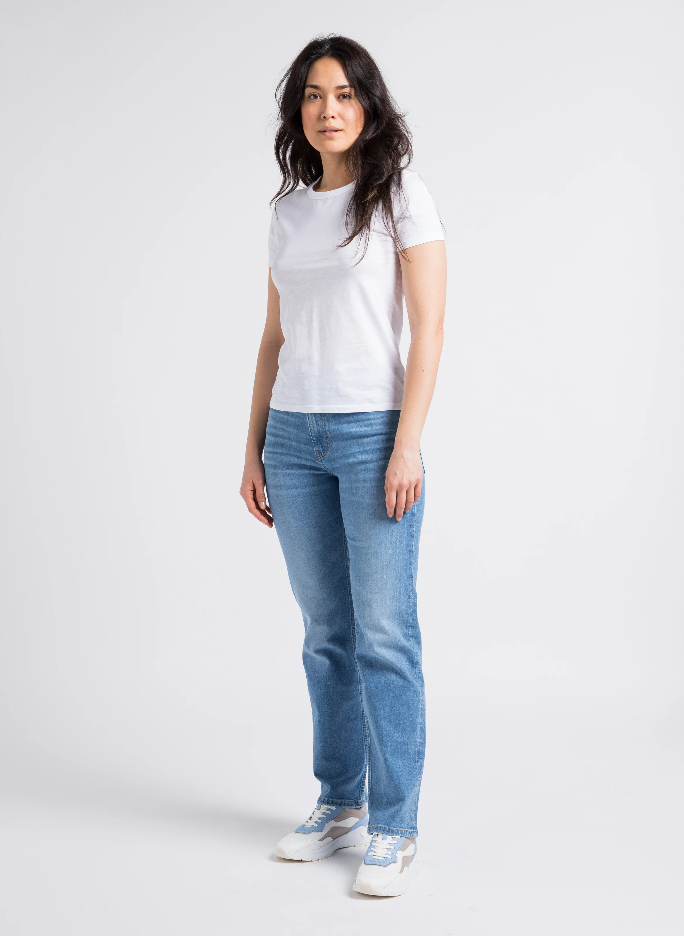 Tee-shirt droit à col rond chiné en coton | Blanc