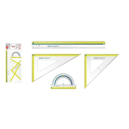 Herlitz Geometrie-Set 4-teilig 2x Geo-Dreieck, Lineal, Winkelmesser Farbe lemon