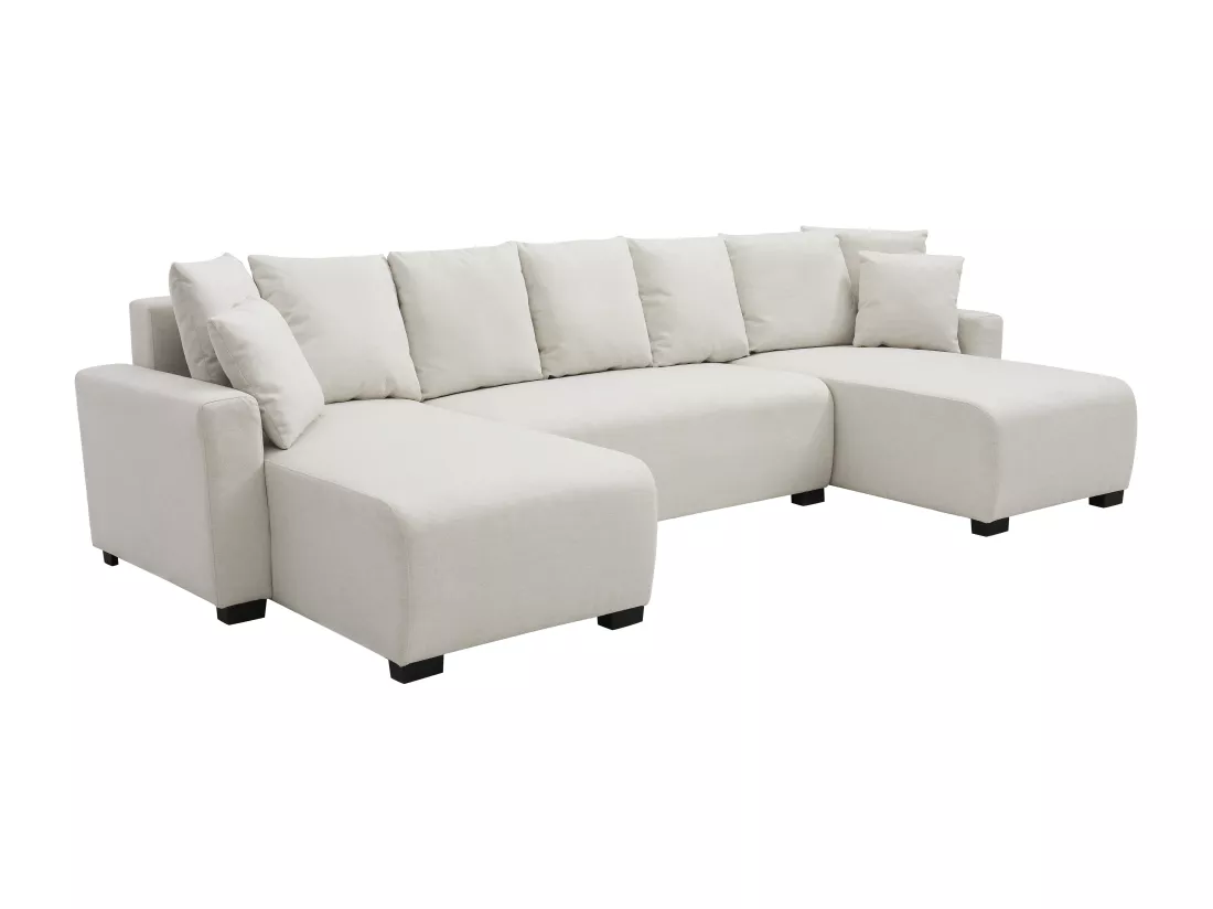 Canapé d'angle panoramique convertible en tissu beige LADAZIA II