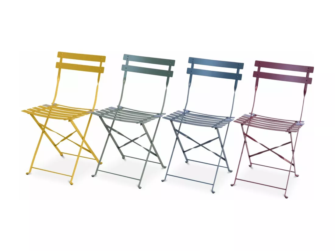 Lot de 2 chaises de jardin bistrot pliables en acier thermolaqué. 49.5 x 41 x 80.5cm
