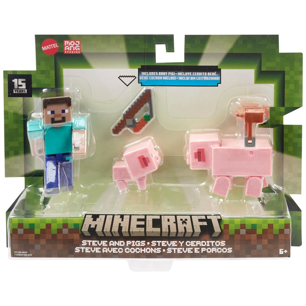 Minecraft 8 cm Steve und Schweine Actionfiguren