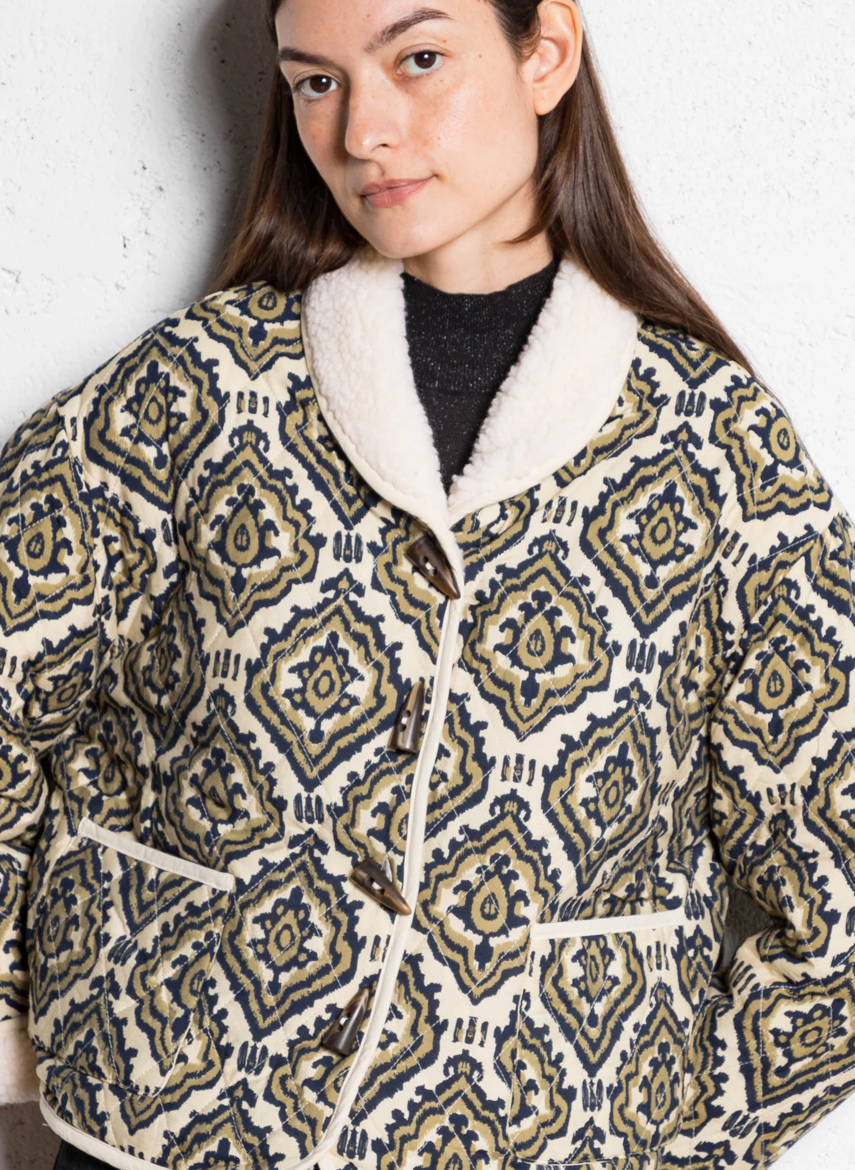Manteau col châle droit imprimé | Multicolore