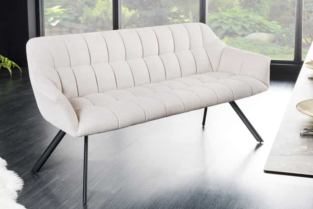 Esszimmer Sitzbank PAPILLON 165cm champagner beige mit Lehnen schwarzes Metallgestell