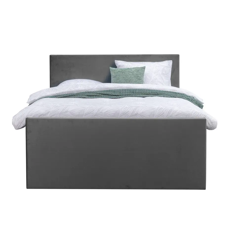 Boxspring met voetbord Liv egaal - grijs - 160x200 cm - slanke poot