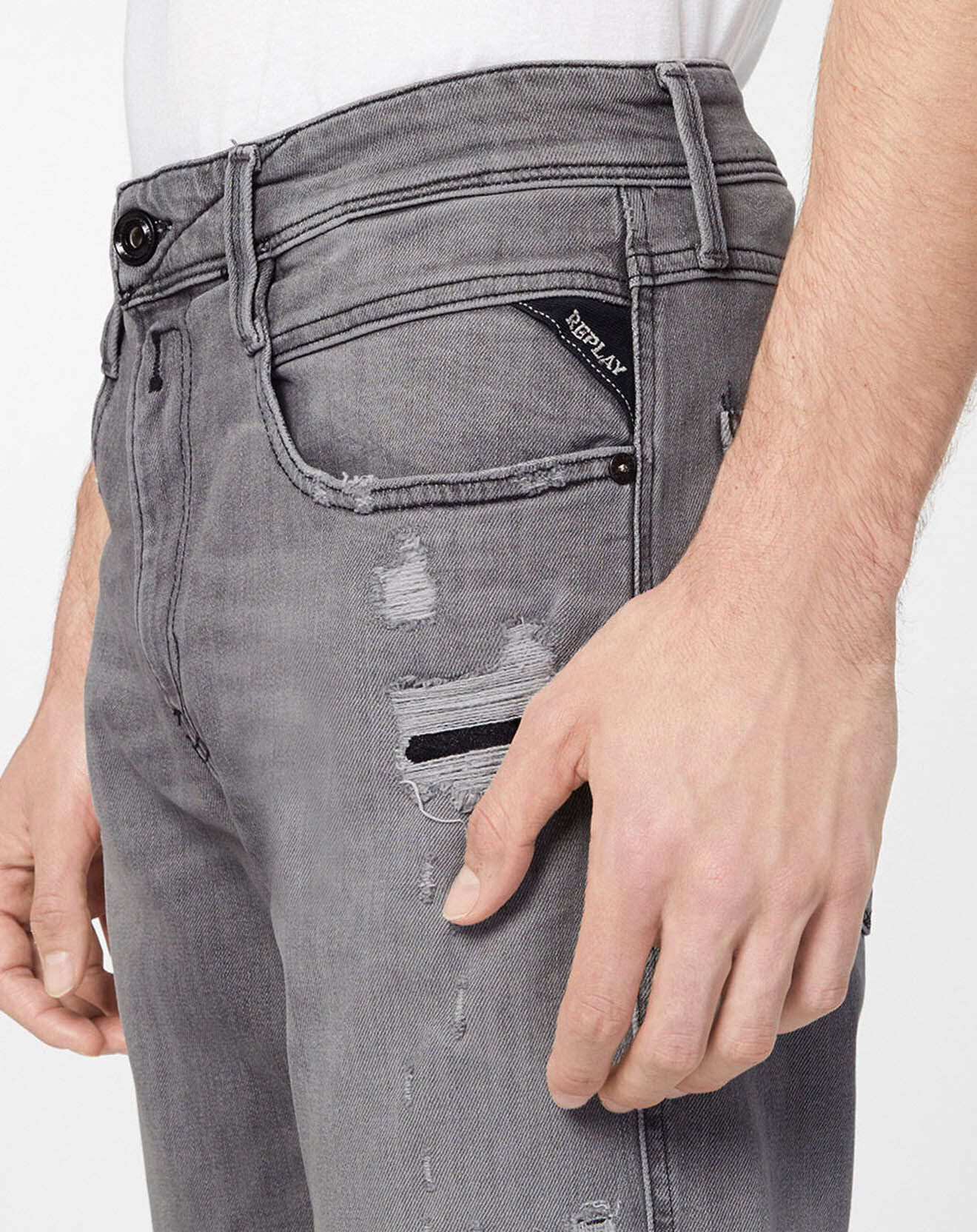 Replay Jean Slim en Coton Bio aged anbass 10y des gris