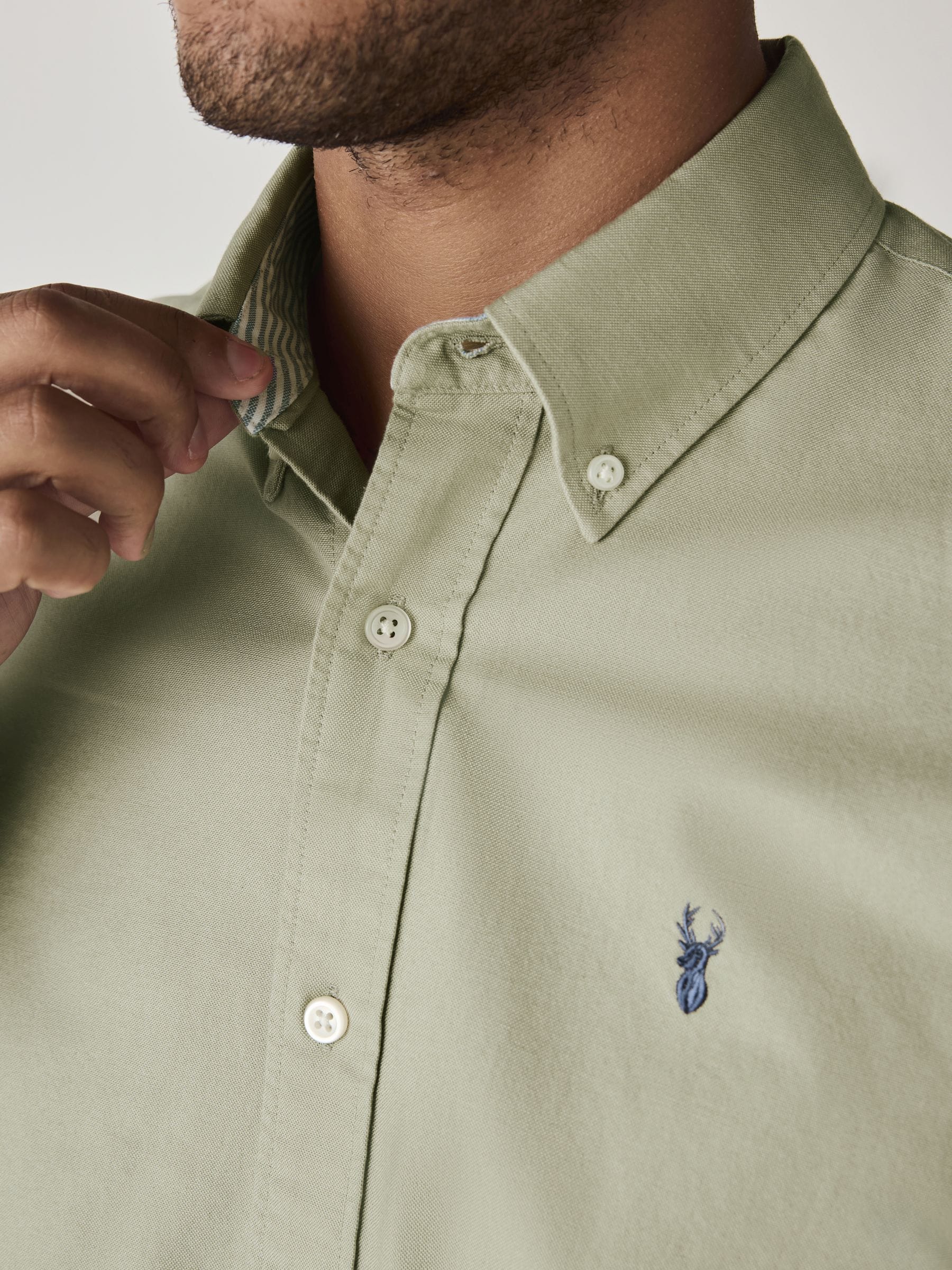 Grijs-groen - Slim Fit - Oxford-hemd met lange mouwen