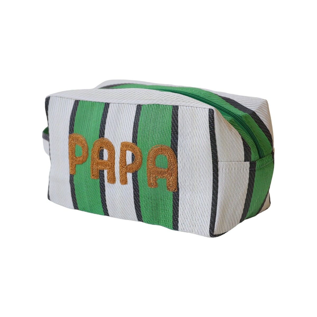 Trousse rayée verte broderie Papa - Copacabana party ! Pondie Chérie