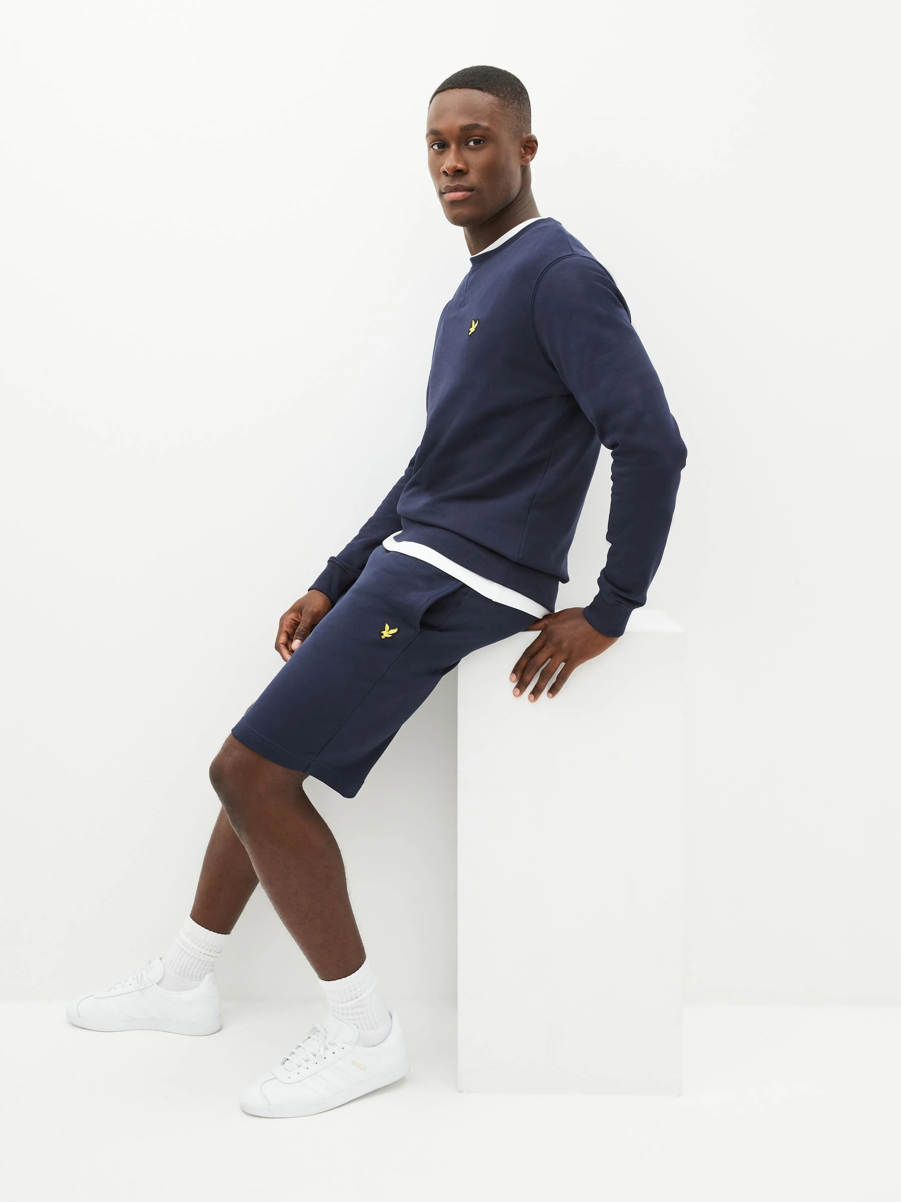Marineblauw - Lyle & Scott - Jersey short van katoen