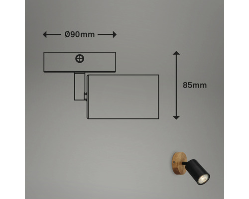 Plafondspot, 1-lichts, H 8,5 cm, zwart
