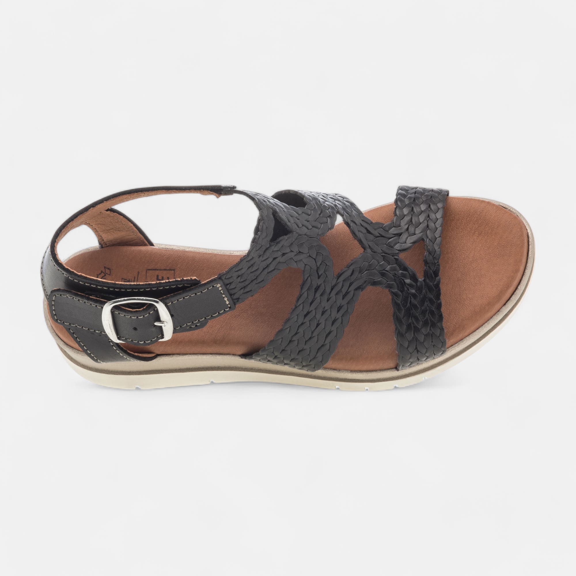 Sandales à talon compensé Femme en cuir noir