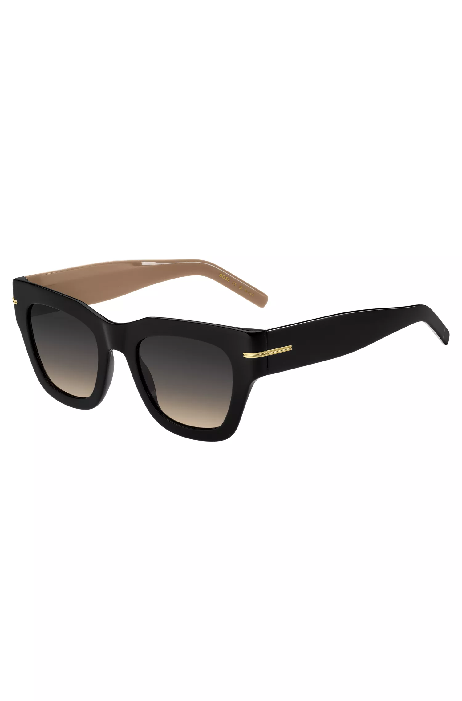 Óculos de sol BOSS em acetato preto com alça de corrente.