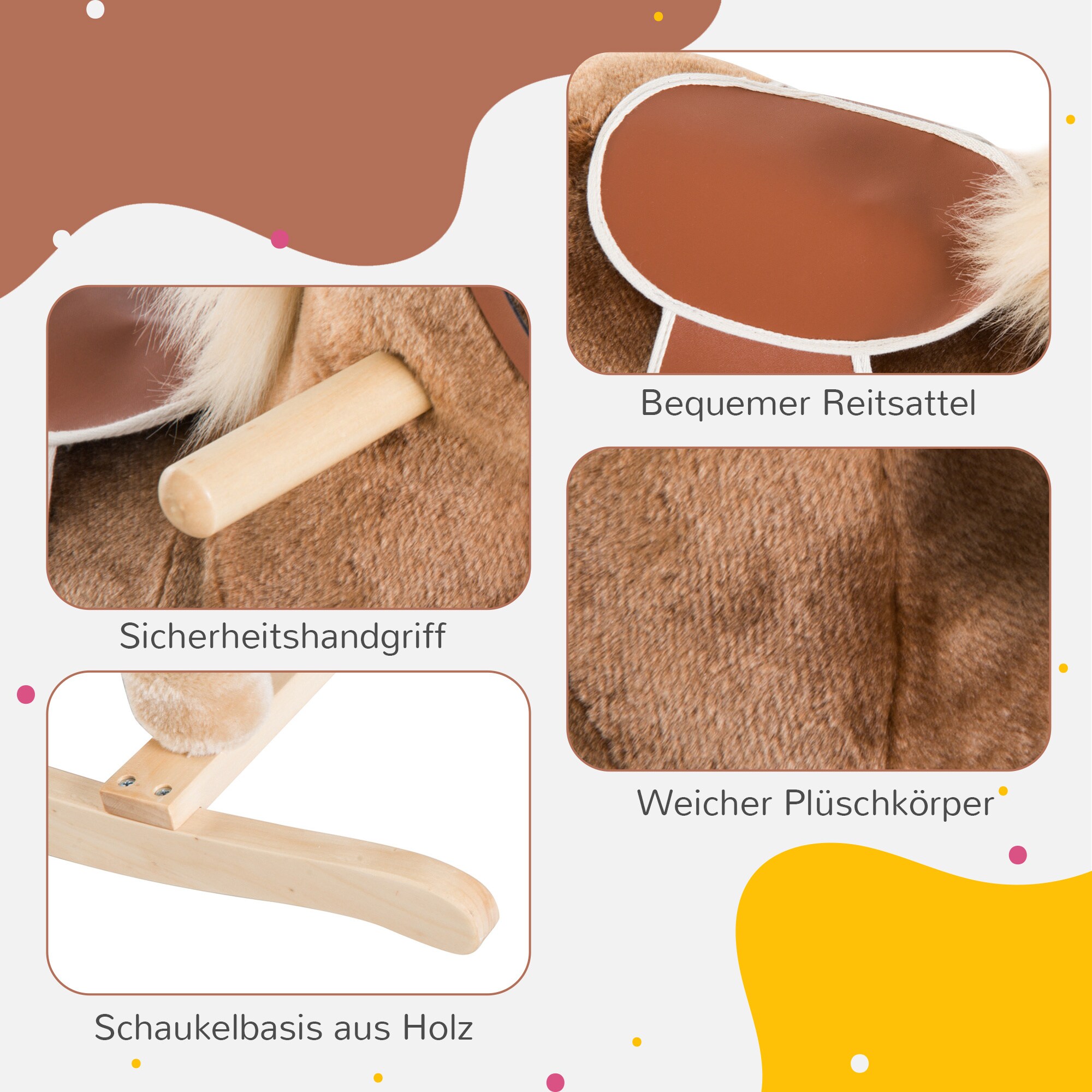 HOMCOM Plüsch-Schaukelpferd für Kinder braun 74 x 33 x 62 cm (LxBxH)