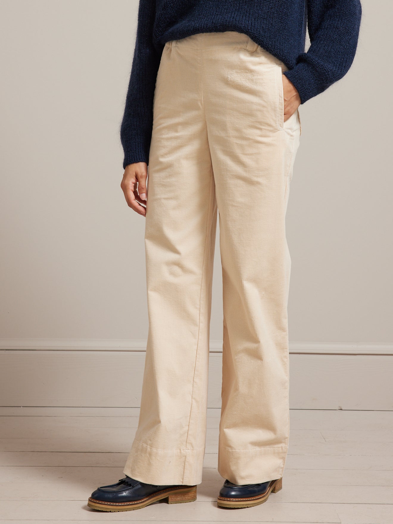 Pantalon large taille élastiquée velours femme Lucie