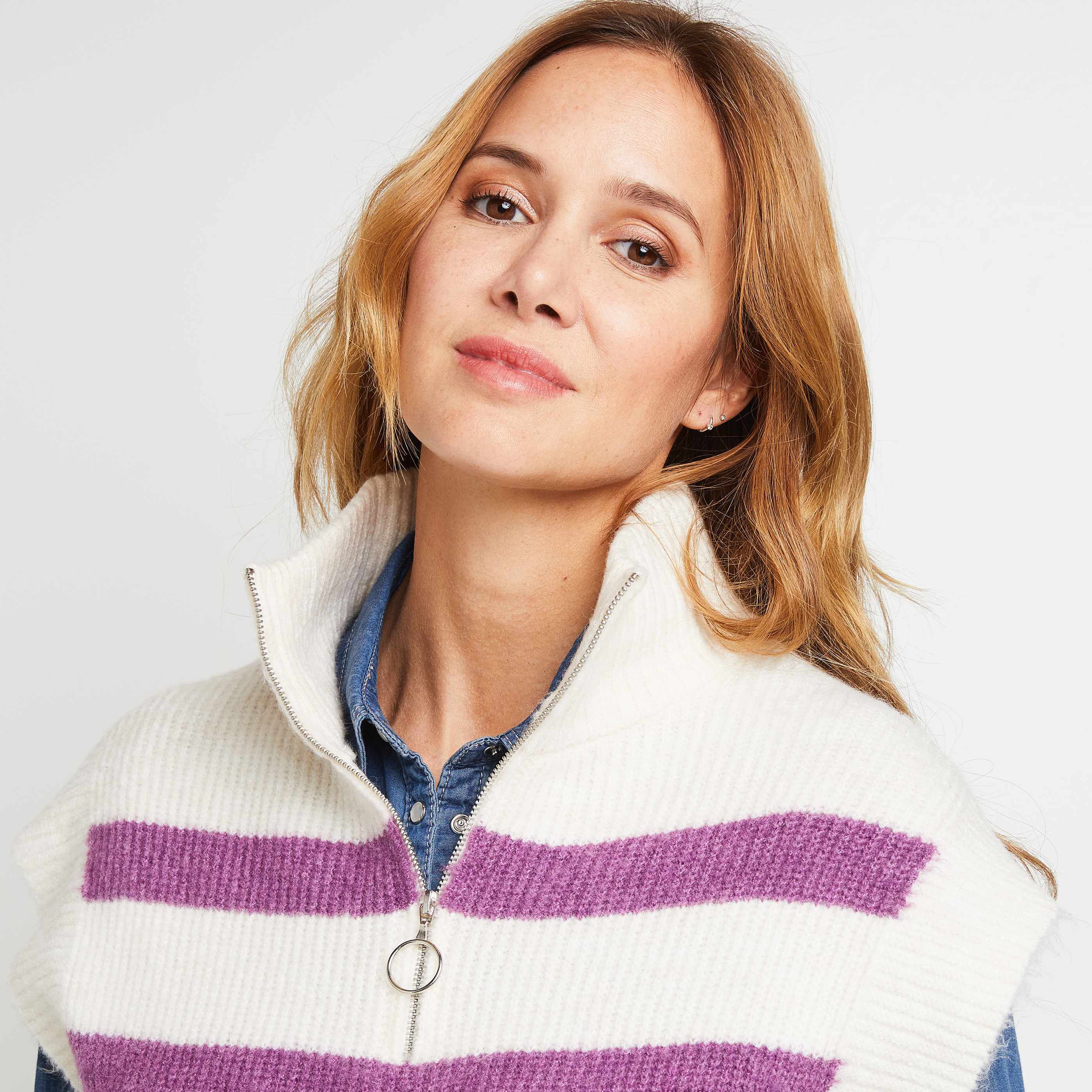 Pull sans manches rayé femme - BLANC