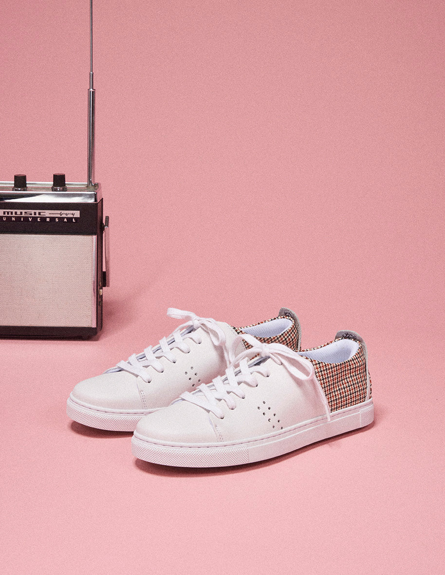 Baskets basses Renée - Cuir blanc et PDP marron