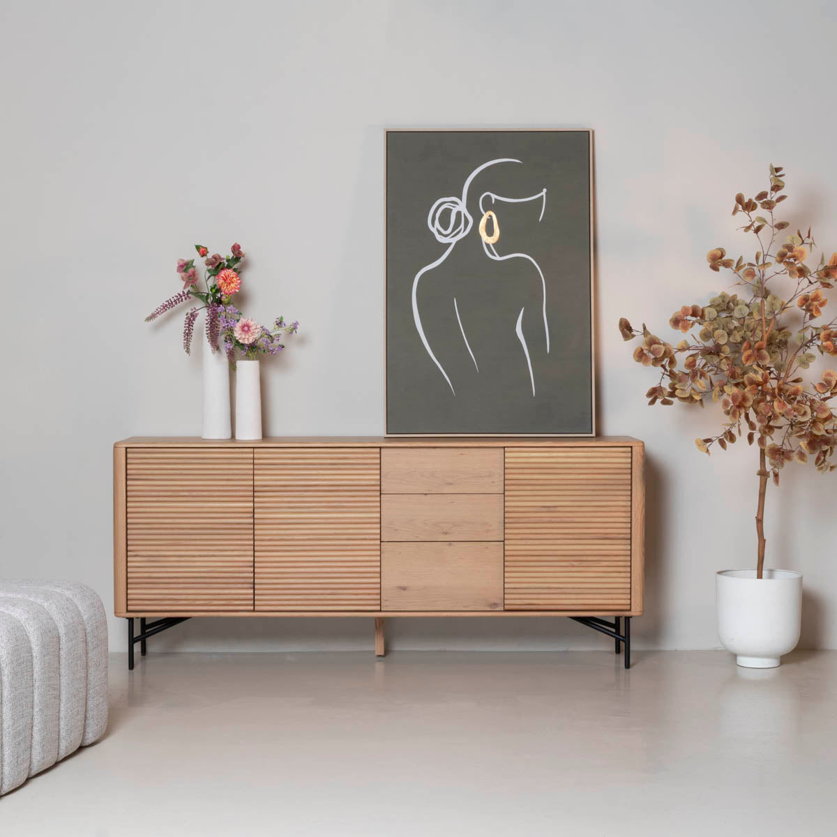 DÃJA Living - Dressoir Eikenhout|Metaal - Naturel - 200cm - InÃ¨s