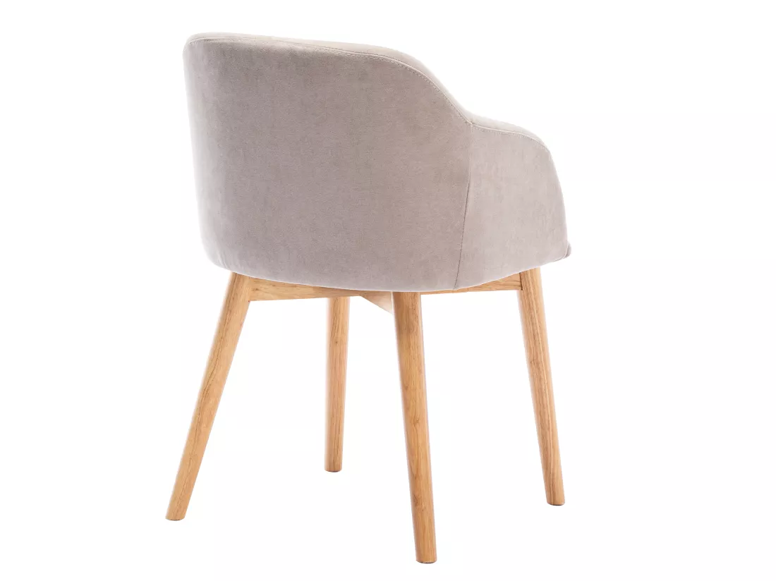 Lot de 6 chaises avec accoudoirs en tissu et bois d'hévéa - Beige - JELISA