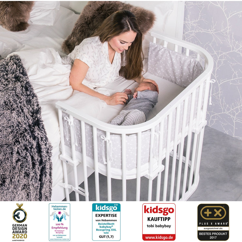 Køb babybay® Bedside Crib Hvid Varnished Boxspring Xxl Co-Sleeper Babyseng