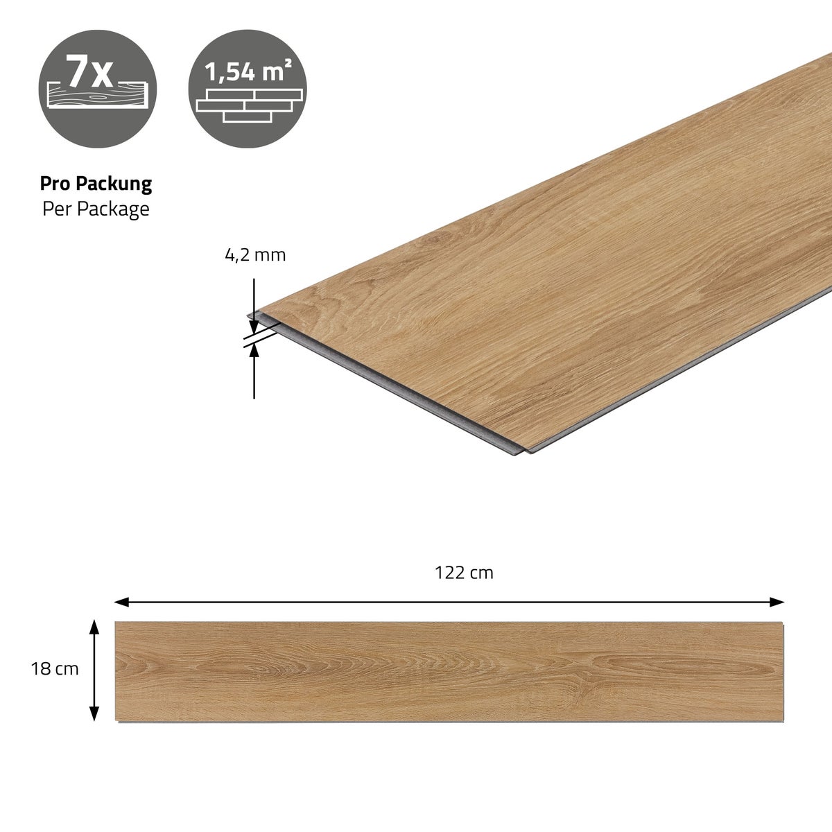 ML-Design Deluxe PVC-vloer, Click Vinyl Planken, Vinylvloer, 122 cm x 18 cm x 4,2 mm, Dikte 4,2 mm, 7,7 m²/35 Planken, Zandbank Eiken, Bruin, Houtlook, Slipvast, Waterdicht, Belastingsklasse 34