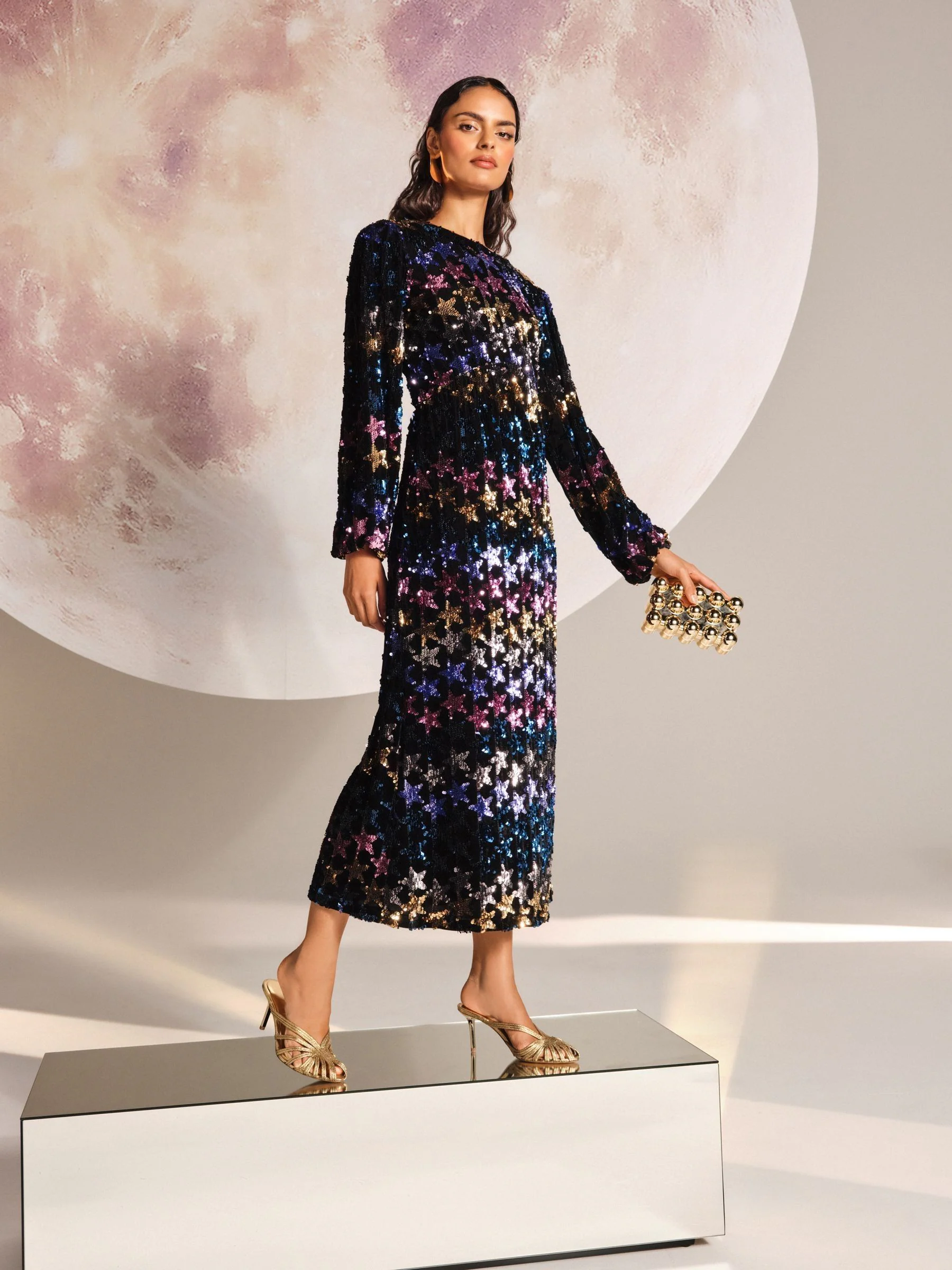 Love & Roses - Fluwelen midi-jurk met lovertjes