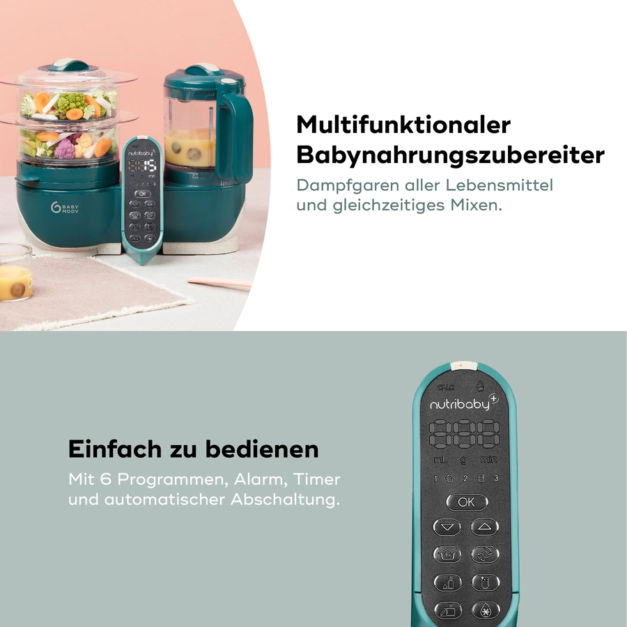 babymoov Küchenmaschine Nutribaby plus Opal green + babymoov Nahrungsbehälter Babybols Multi Set Kit XXL
