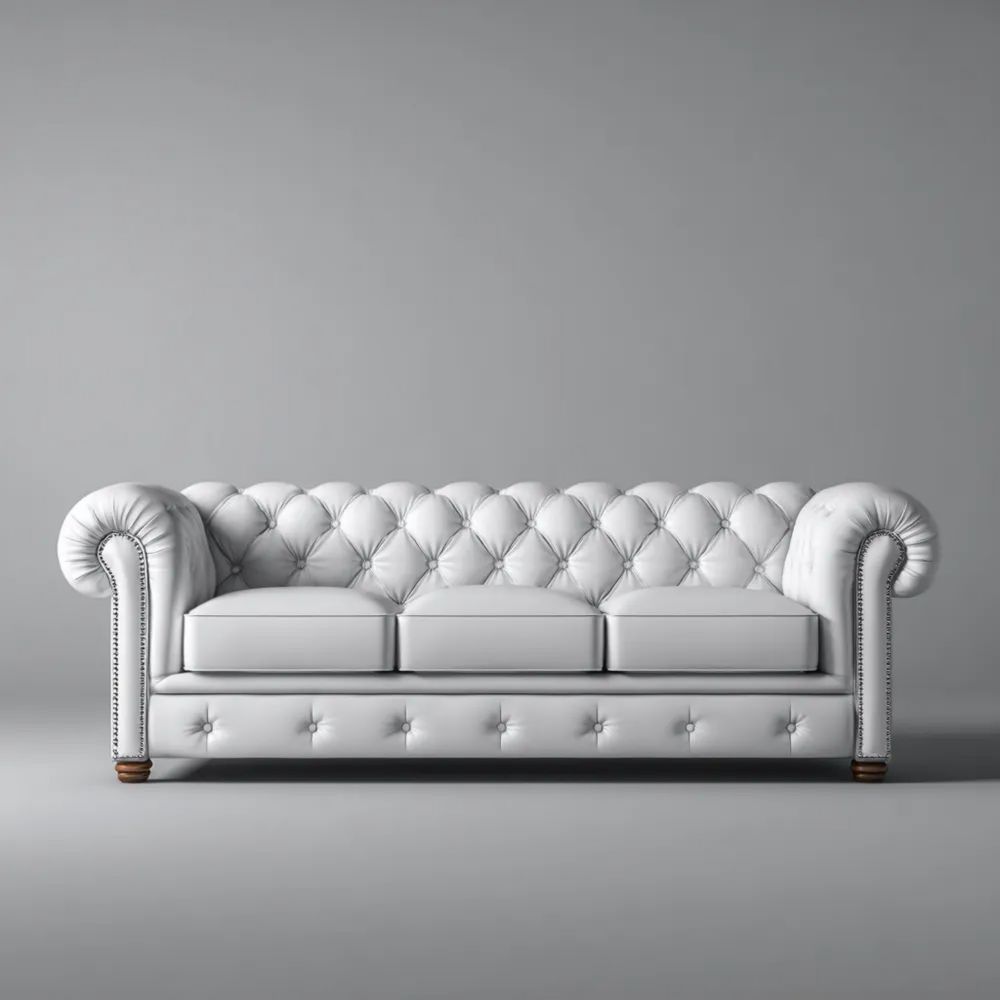 3-Sitzer Ledersofa 210x85x75 cm - Weiß - Chesterfield Design
