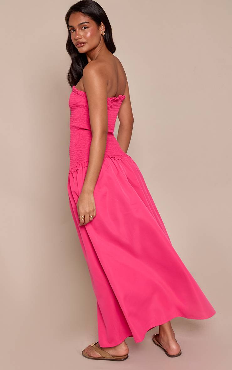 Fuchsia Robe Maxi Bustier Froncé À Bord Volant