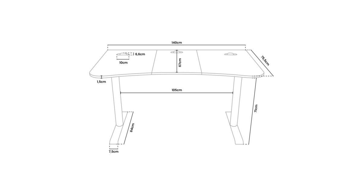 ArozziArena Medium Gaming Desk - Pure Black  (Zwart)