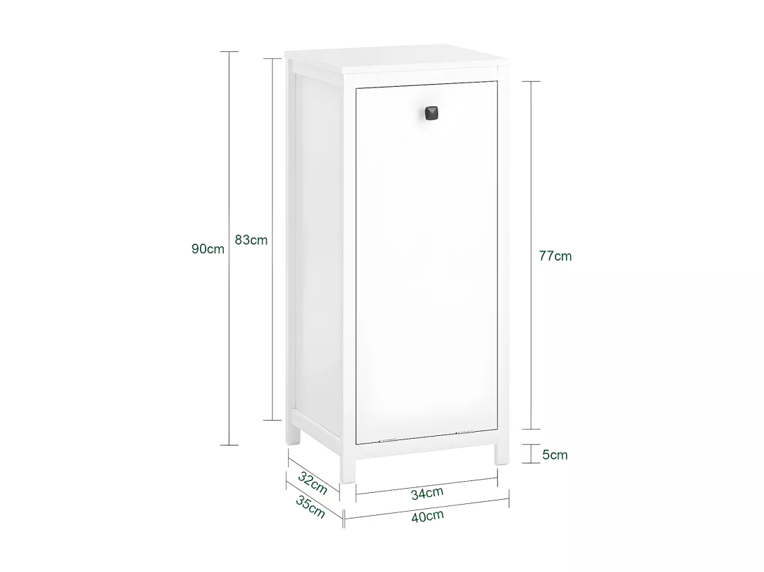SoBuy Armoire à Linge avec Sac à Linge, Meuble Bas de Salle de Bain, Commode pour Salle de Bain, Coffre à Linge, Porte Vêtement avec 1 Panier à Linge, Blanc, 40x35x90 cm, BZR96-W