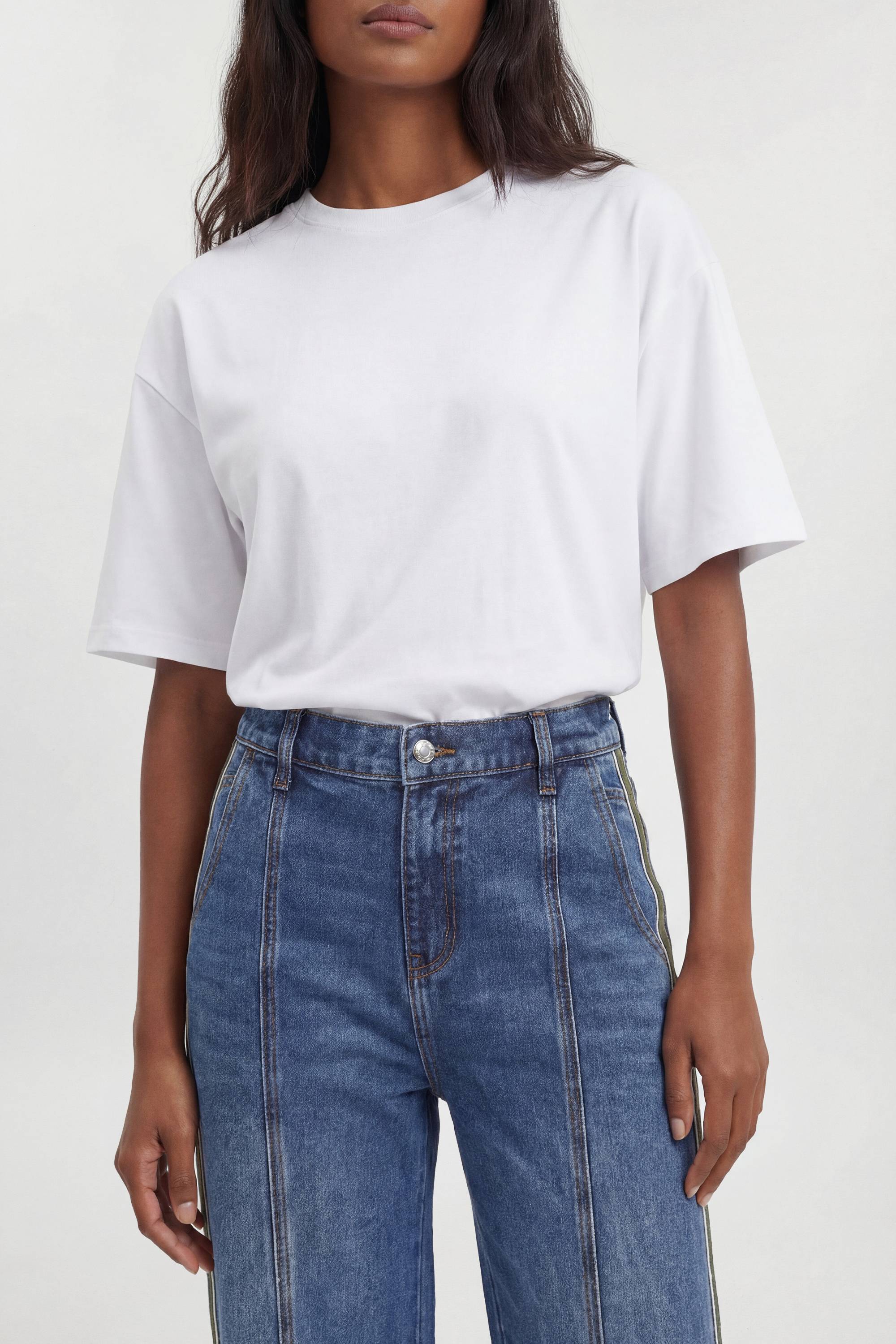 KarenMillen Jean Jambe Tonneau En Denim À Panneaux Latéraux