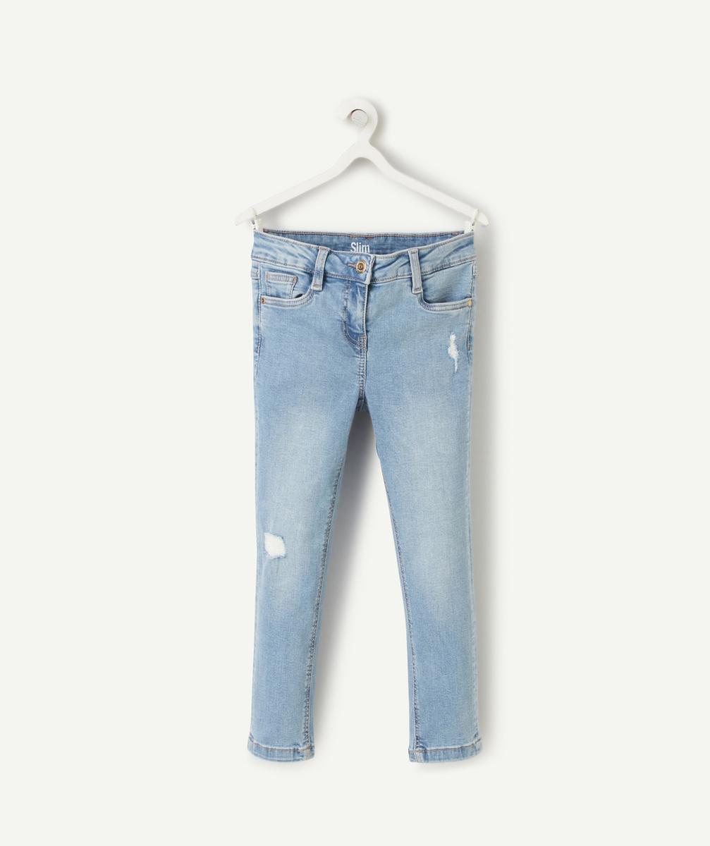 PANTALON SLIM FILLE LOW IMPACT EN DENIM BLEU EFFET USÉ