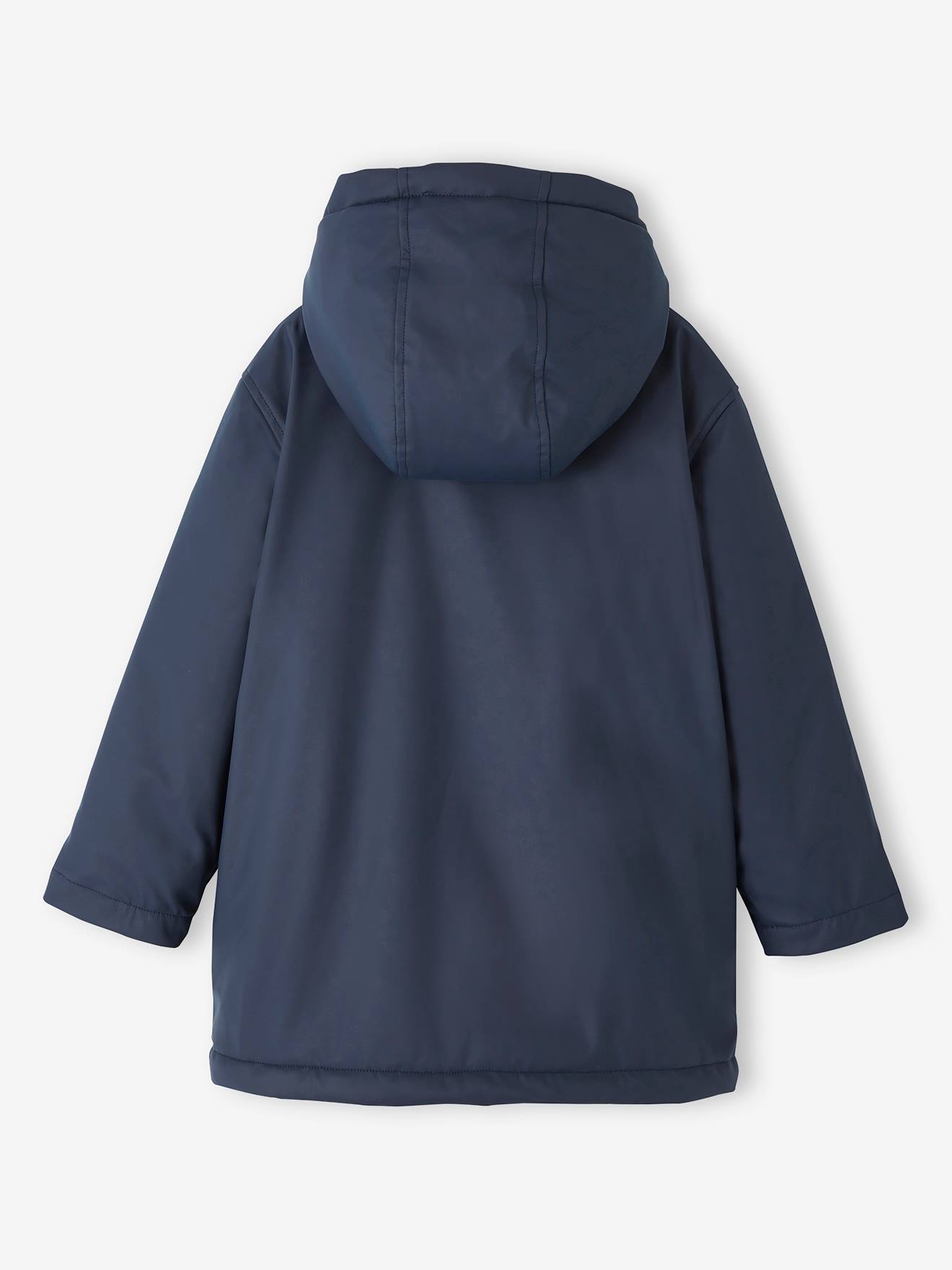 Capa de chuva azul-escura com capuz e forro de sherpa para meninos