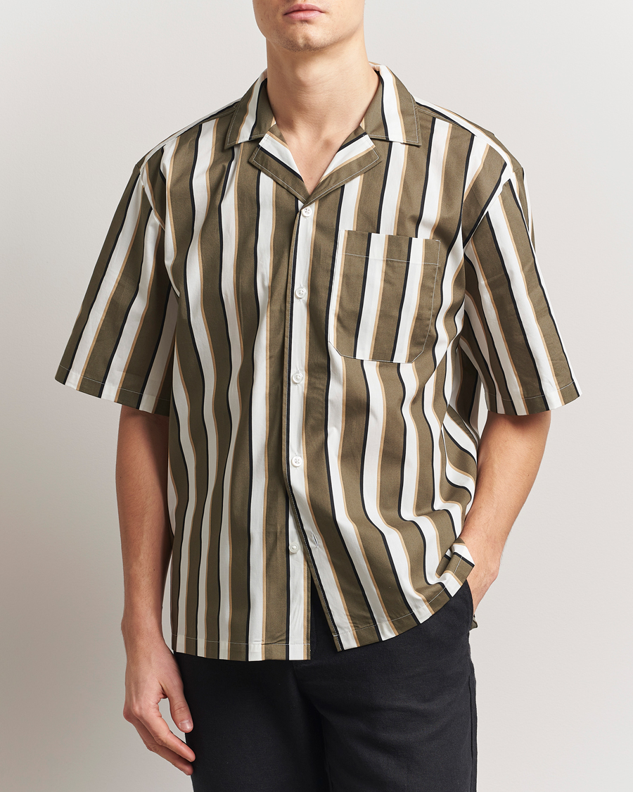 HUGO Eligino Striped Short Sleeve Shirt Open Green
