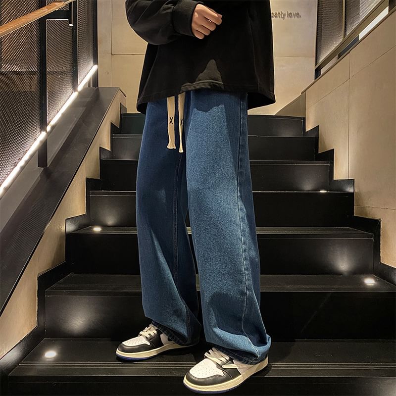 Lingaris - Gewassen losse jeans met trekkoord in de taille